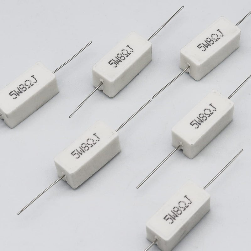 Dimlove Cement Resistor,10 PCS 5W 5% Axial Lead Wire Resistor White Wound Fixed Ceramic Cement Resistors Wirewound Cement Power Resistors Flame Heat Moisture Resistance Precharge Horizontal Resistors (5W 8ΩJ) - Image 5